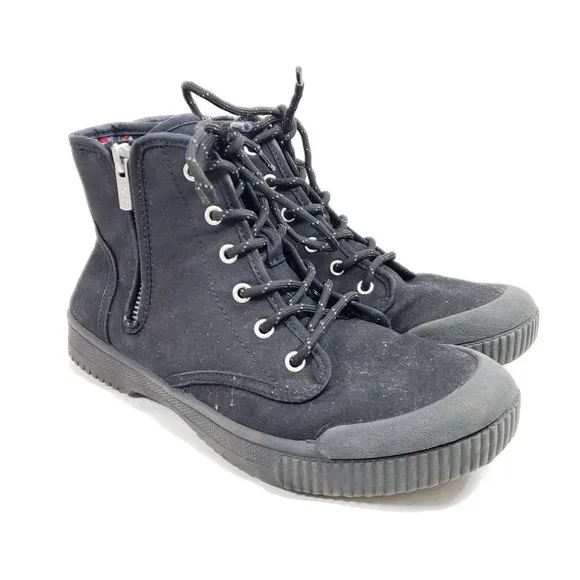 Bobs Women's Size 7.5 Black Bootie Sneakers Canvas - Picture 2 of 10